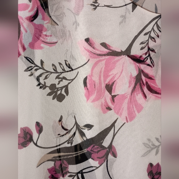 Sale! Susan Graver Floral V-Neck Liquid Knit Blouse - Pink and Black - Picture 3 of 6